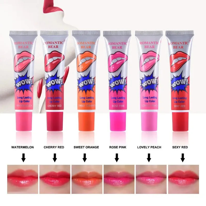 Romantic Bear 6 Colors Peel Off Lipstick Magic Matte Sexy Red Make up Long-lasting Lip Gloss Beauty Wow Impermeavel Lip Stick