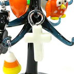 Halloween Decor Cute Glass Tree Figurine Ornaments with Mini Owl Spider Bat Pumpkin Cross Ghost Evil Eye Heart Moon Hat Pendant Lootquake LLC