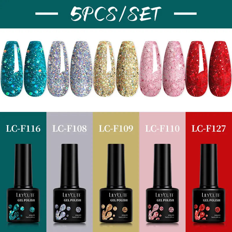 LILYCUTE 5Pcs/Set 7ML Red Brown Nail Gel DIY Nail Art Semi Permanent UV Gel Polish Long Lasting Design Manicure Kit Supplies Lootquake LLC