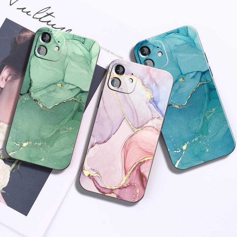 Luxury Marble Texture Phone Case For iPhone X XR XS 7 8 6S 6 5 Plus Silicone Anti Fall Back Cover Ultra Thin Soft Silicone Protective Shockproof and Scratch Resistant with Cute Design Pattern Case Stevvex