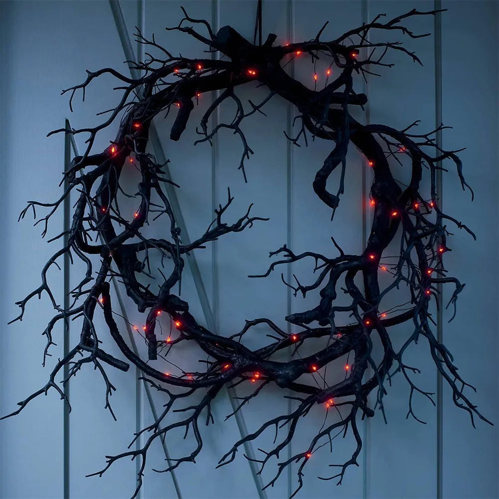 Halloween Wreath Black Branch Garland with LED Light Horror Party Haunted Festival Branch Wreath Hanging Room Halloween Decor Lootquake LLC