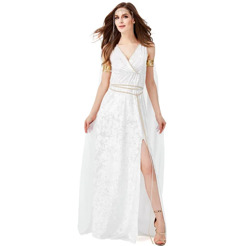 Statue Of Liberty Ancient Greek Mythology Character High Slit Sexy White Temperament Elegant Dress Stage Performance Costume New