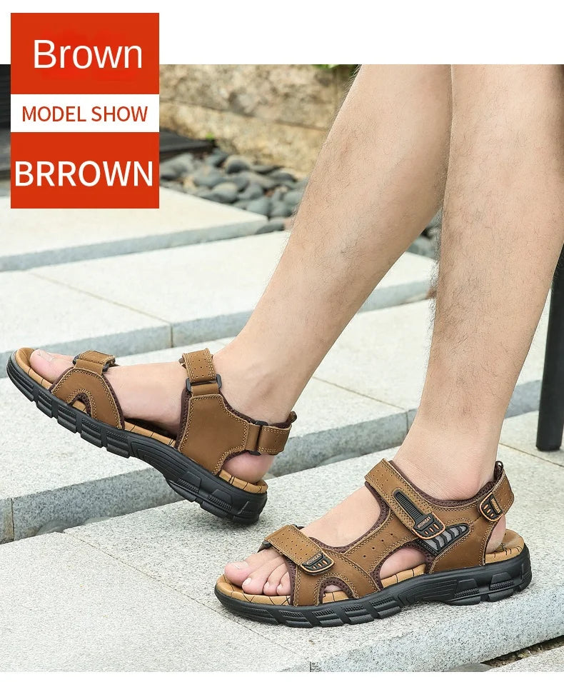 Outdoor Wading Summer Sandals For Men Anti Slip Cool Leather Slides With Arch Support and Massage Plus Size Beach Sandalias Lootquake LLC