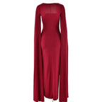 Mozision Long Cape Sleeve Split Maxi Dress For Women Gown Fashion Solid Square Collar Evening Sexy Long Dress Elegant New