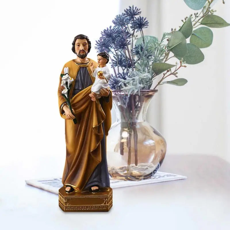 Saint Joseph Carrying Child Jesus Statues Religious Figurines Resin Model Sculpture St. Joseph God Christ Church Desk Decor Lootquake LLC