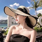 Women Sun Hat Big Eaves Waves Beach Cap Ladies Hat Big Brim Sun Visors UV Cut Bucket Panama Cap Foldable Straw Sunscreen Vintage