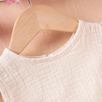 Summer Kids Cotton Casual 2pcs Toddler Girls Solid Color Sleeveless Top + Ruffle Pants Set Comfortable Fashion Hot Sale
