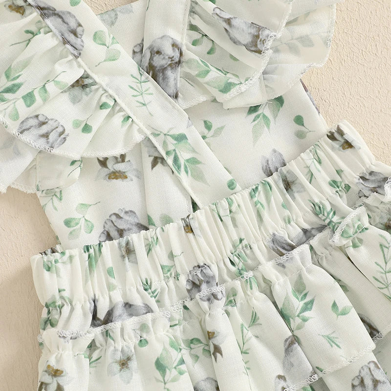 Toddler Girls 3Pcs Spring Outfits Floral Ruffle Sleeveless Romper Shorts Headband Set Baby Clothes Easter Costume Lootquake LLC
