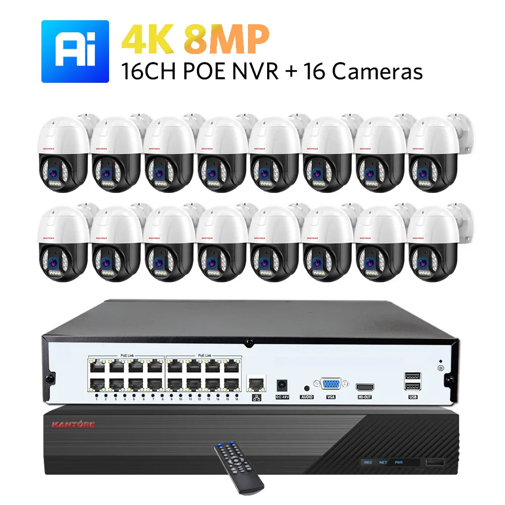 XMEYE 16CH POE NVR Kit 4K PTZ Security Camera System 8MP Ai Face Detect Two Way Audio Waterproof Colorfull Night Vision Camera Lootquake LLC