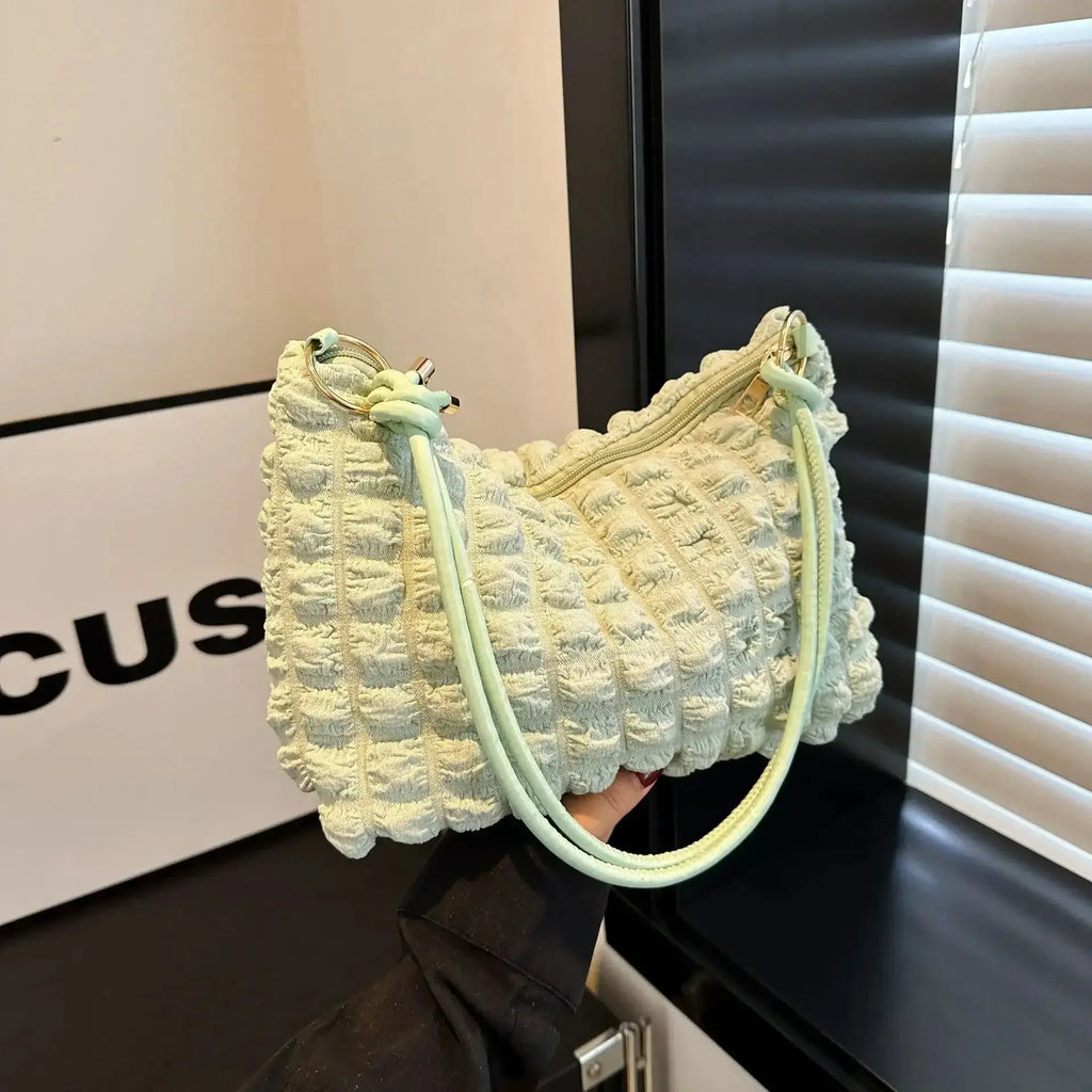 Canvas Wrinkle Bag for Women Shoulder Bags Pleated Bubbles Handbags Padded Casual Underarm Quilted Bag Tote Cloud Bag Purse