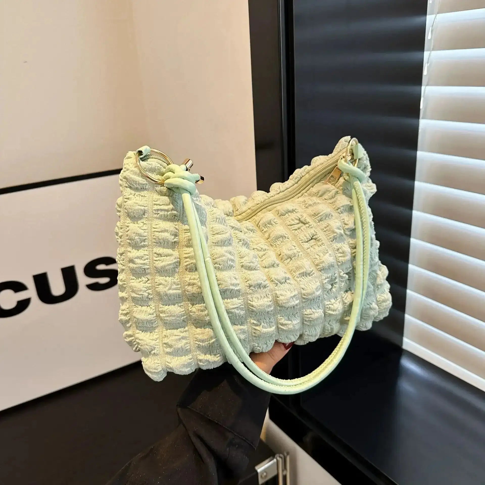 Canvas Wrinkle Bag for Women Shoulder Bags Pleated Bubbles Handbags Padded Casual Underarm Quilted Bag Tote Cloud Bag Purse