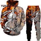 New 3D Fishing Art Print Casual Couple Hoodies Outfits Hip Hop Streetwear Hooded Sweatshirt+Sweat Pants Men's Tracksuit Set Lootquake LLC
