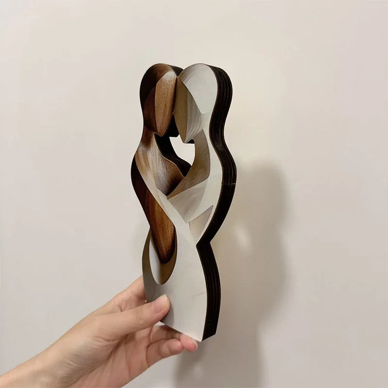 2d Flat Elegant Wooden Couple Statue-modern Home Decor, Artificial Wood,ideal For Living Room,bedroom,or Office
