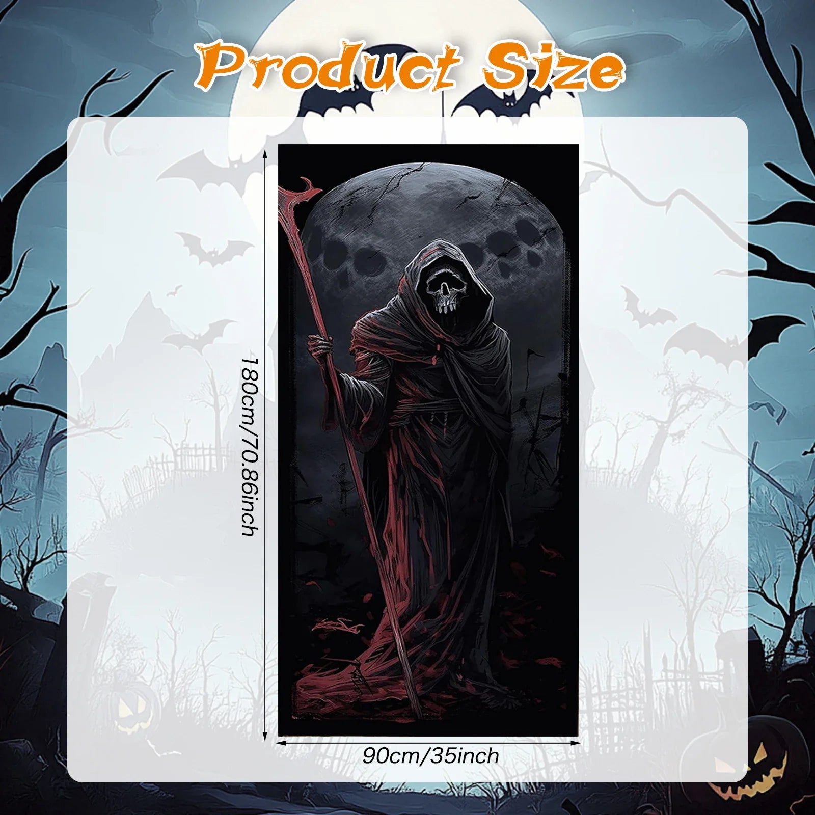 Halloween Door Cover Decorations - Horror Banner With Skeleton and Grim -Door Decor Scary Party Photo Background Banner Scary Po Lootquake LLC