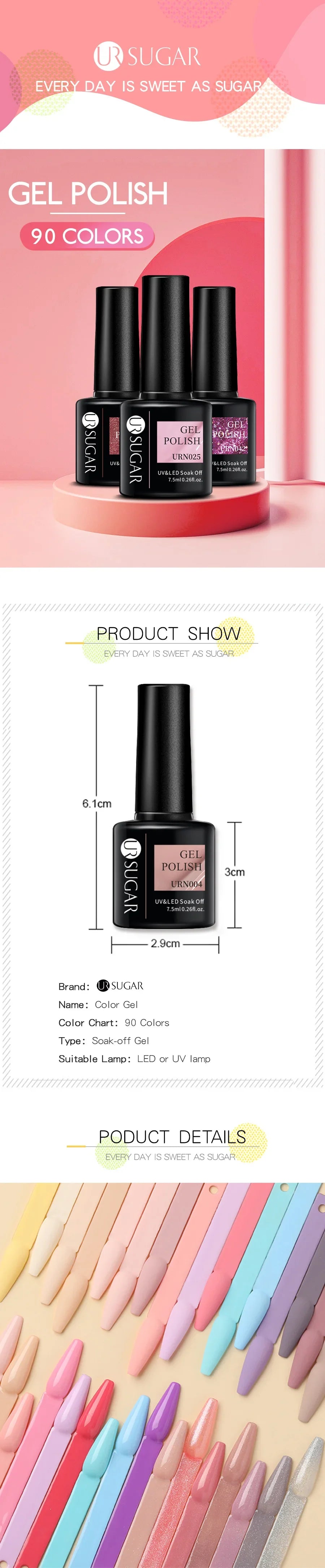 URSUGAR 7.5ml Solid Color Gel Polsih Classic Matte Glossy DIY Nail Art Trendy Reflective Glitter Nail Gel UV LED Soak Off Lootquake LLC