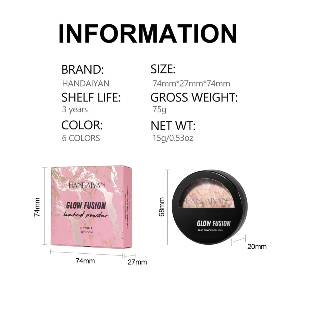 7 Colors Baked Duo Powder Matte Finishing Face Foundation Setting Powder Compact Waterproof Full Coverage Makeup Setting Base Lootquake LLC