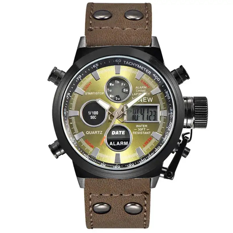 1pc / lot Men Genuine XINEW Brand Designer Watches Students Fashion Leather Band Alarm Stopwatch Electronic Watch Montre Homme