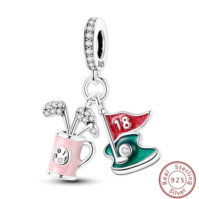 S925 Sterling Silver Princess Golf Hamster Camera Travel Three Piece Set Charms Beads 3mm DIY Fine Jewelry Making Lootquake LLC