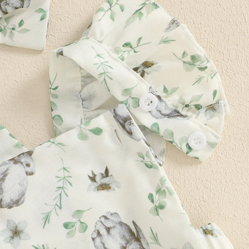 Toddler Girls 3Pcs Spring Outfits Floral Ruffle Sleeveless Romper Shorts Headband Set Baby Clothes Easter Costume Lootquake LLC