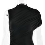 Irregular Pleated Mini Dress | Tassel Hem Streetwear Dress - Femstylo