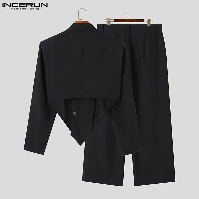 INCERUN 2023 Men Sets Solid Color Autumn Lapel Long Sleeve Irregular Blazer & Pants 2PCS Streetwear Fashion Men's Casual Suits Lootquake LLC