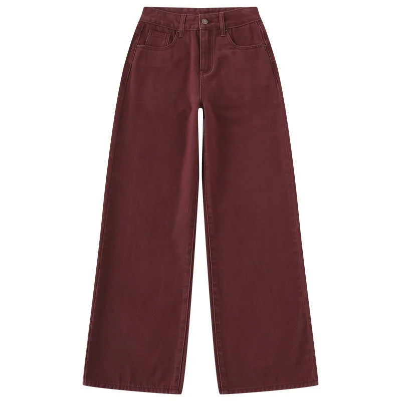 FINEWORDS Retro Angela Red Winter Jeans Women Thicken Cashmere High Waist Baggy Jeans Streetwear Casual Wide Leg Denim Pants Lootquake LLC