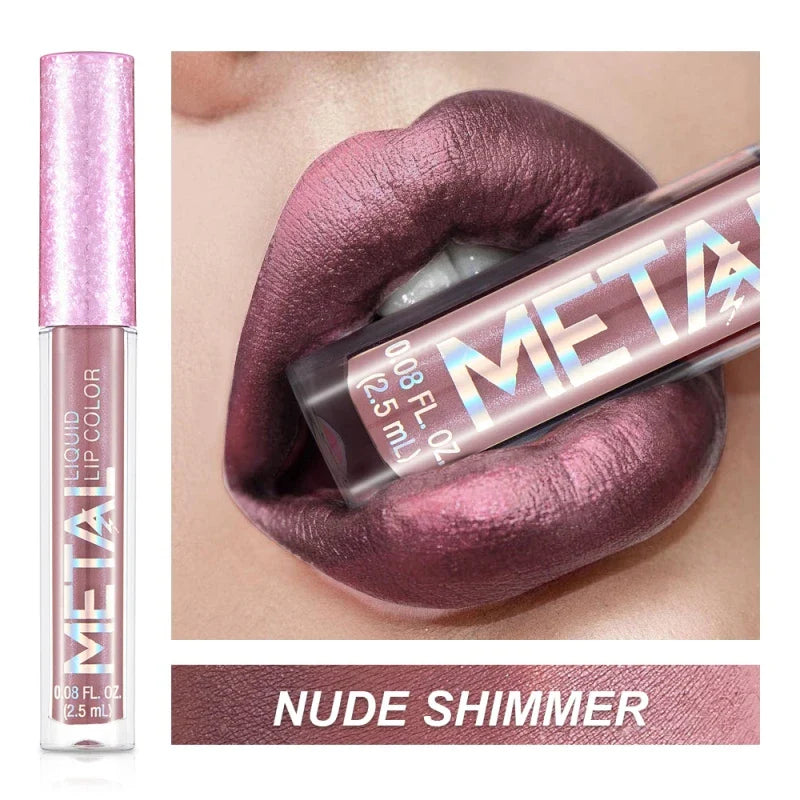 Metallic Matte Liquid Lipstick Waterproof Long Lasting Non-Stick Cup Matte Shimmer Glitter Lip Gloss Women Lips Makeup 12 Colors Lootquake LLC