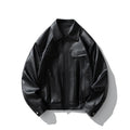 Men's Faux Leather Bomber Jacket Motorcycle Lapel Zip-Up Biker Coat Vintage Streetwear Black Brown Jacket Pi-Mart