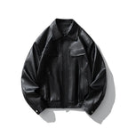 Men's Faux Leather Bomber Jacket Motorcycle Lapel Zip-Up Biker Coat Vintage Streetwear Black Brown Jacket Pi-Mart
