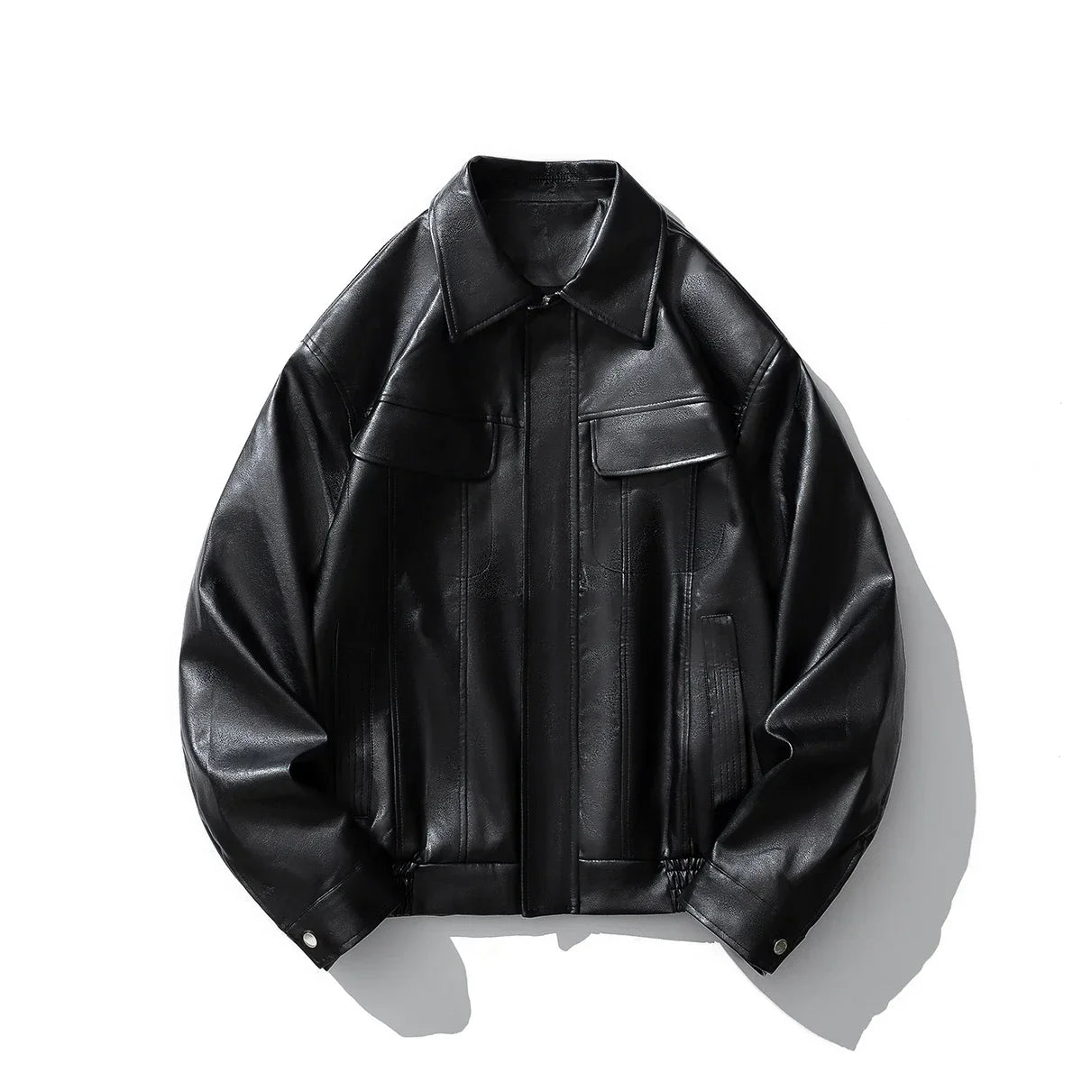 Men's Faux Leather Bomber Jacket Motorcycle Lapel Zip-Up Biker Coat Vintage Streetwear Black Brown Jacket Pi-Mart