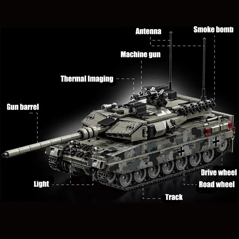 Military WW2 MOC Leopard 2A7 Army Main Battle Tank Soldiers Building Blocks Bricks M1 T90M Tank Set For Children Boys Gifts Lootquake LLC