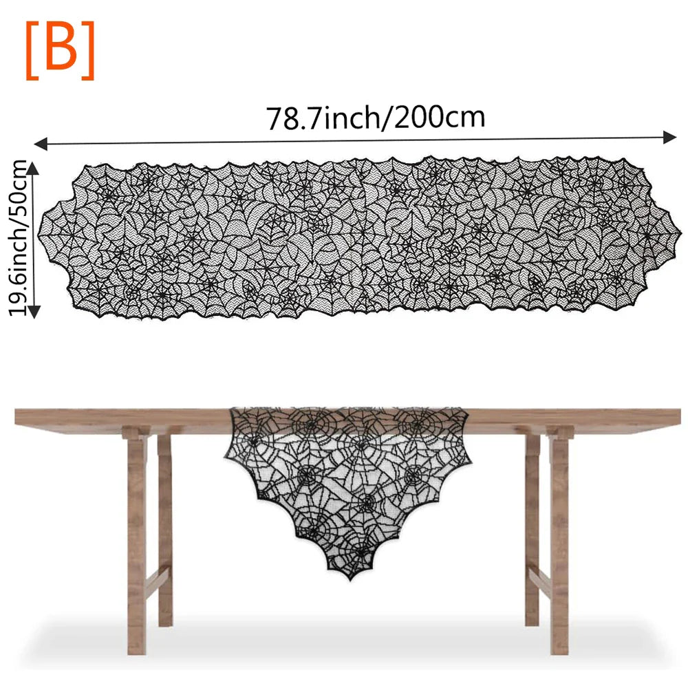 Halloween Decorations Set Spider Web Table Runner Fireplace Scarf Cover Tablecloth 3D Bats Wall Stickers Halloween Party Decor Lootquake LLC