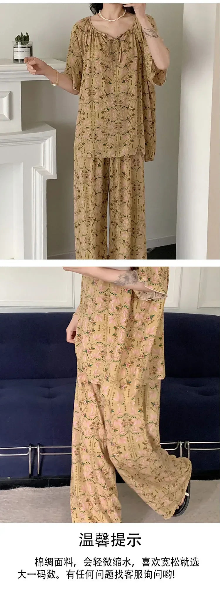 Sleepwear Women's Clothing Summer Blouse Cotton Silk New Thin Home Loose Casual Comfortable Premium Soft Simple  National Style Lootquake LLC