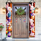 Happy Easter 2PC  Bunny Door Banners Polyester Easter Egg Decorative Flags for Outdoor Indoor Holiday Easter Decoration 2025 Lootquake LLC