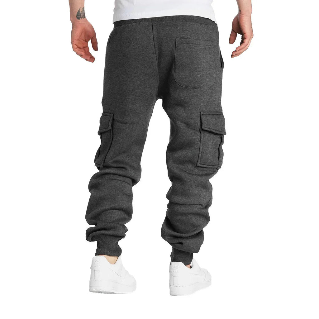 Mens Sweatpants Straight Fit Drawstring Multi-pocket Pants THRIXINE