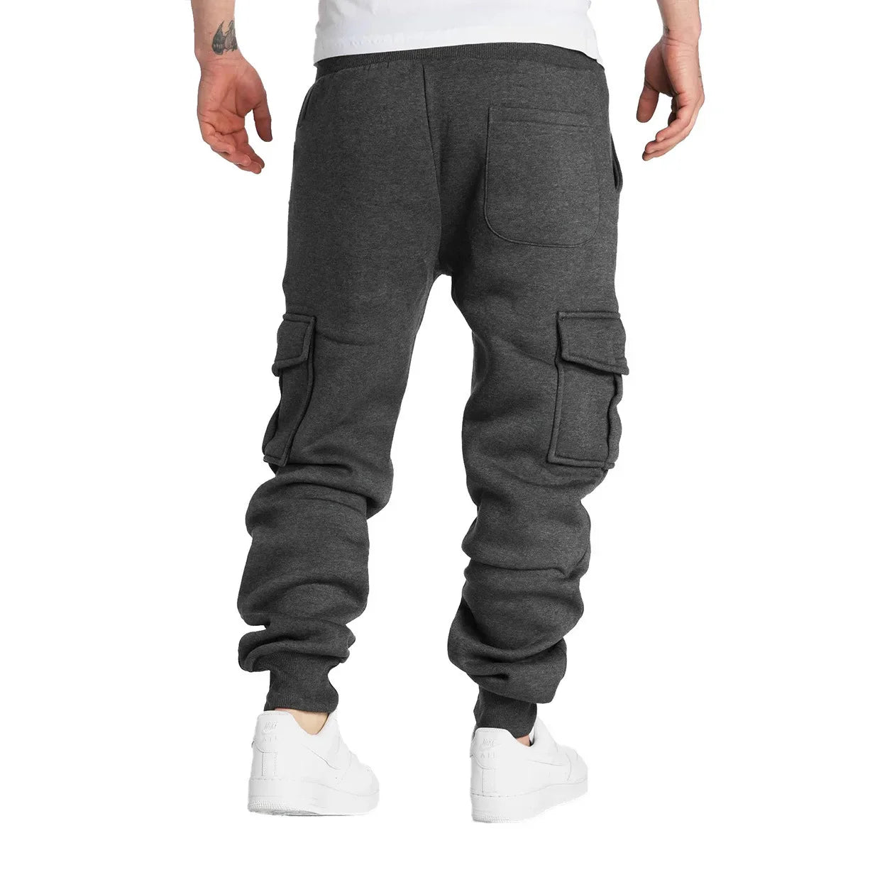 Mens Sweatpants Straight Fit Drawstring Multi-pocket Pants THRIXINE