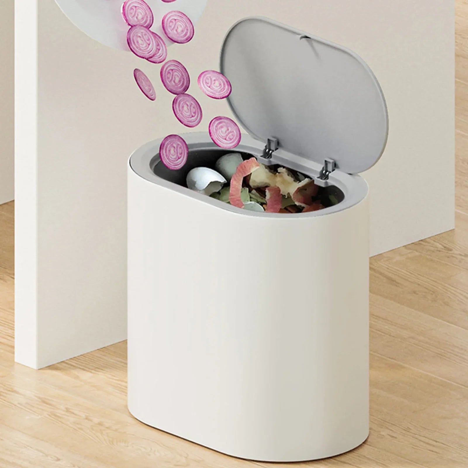 Bathroom Trash Can with Lid Push-type Trash Bin Anti-odor Garbage Can Press Top garbage can Waste Basket for Kitchen accessories Lootquake LLC