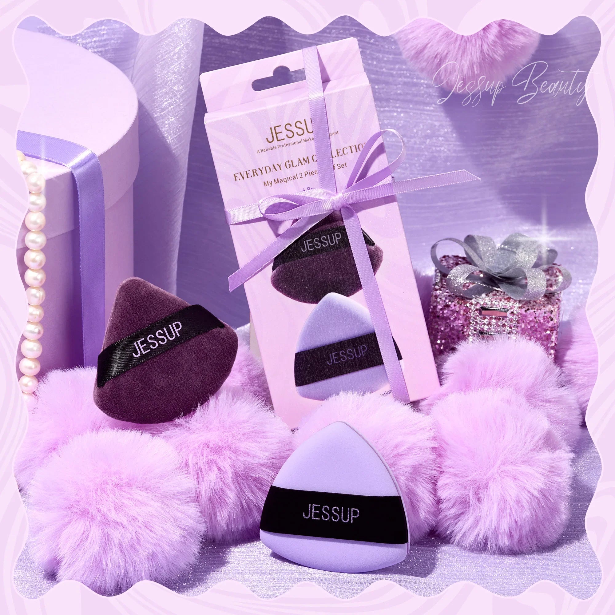 Jessup Powder Puff, 2pcs Triangle Powder Puff Soft for Foundation Setting and Baking, Reusable, Washable, Purple SP018