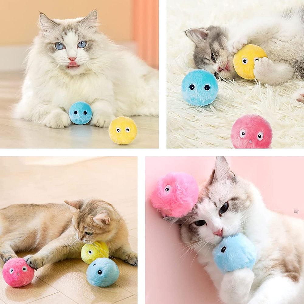 Smart Fluffy Plush Cat Ball Toys Interactive Chirping Balls Cat Kicker Toys 3 Lifelike Sounds Fun Kitty Kitten Toys  Interactive Electric Cat Ball with Sound Stevvex