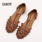 ZAROY Summer Cross Strap Flat Sandals Women Round Toe Ankle Buckle Hollow Casual Roman Sandalia Zapatos De Mujer сандали