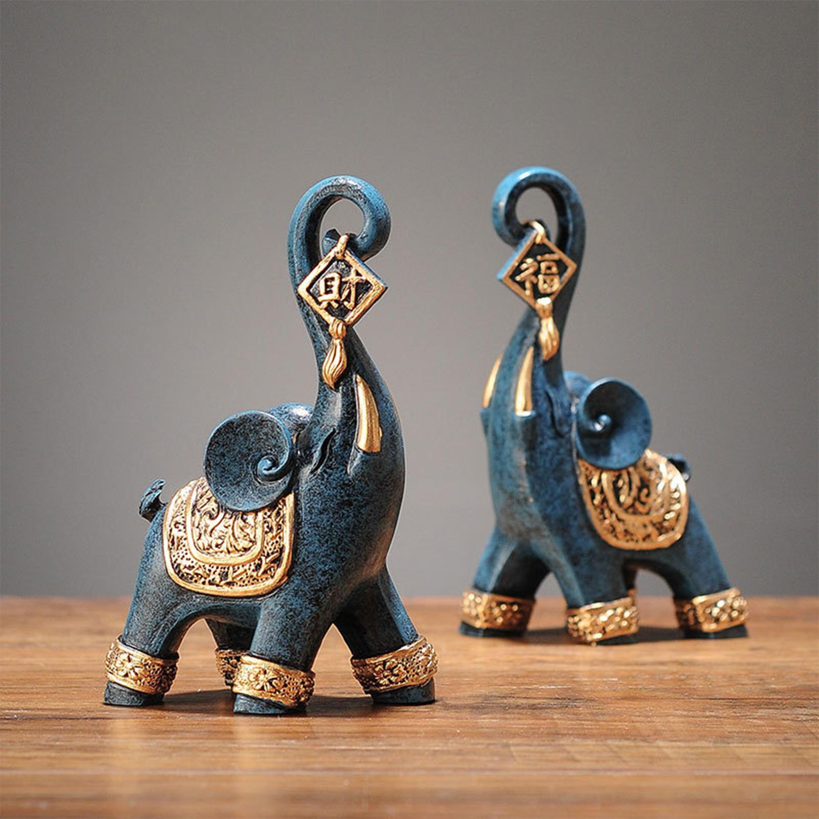 2x Modern Elephant Statues Art Craft Collection Animal Sculpture Ornament for Lootquake LLC