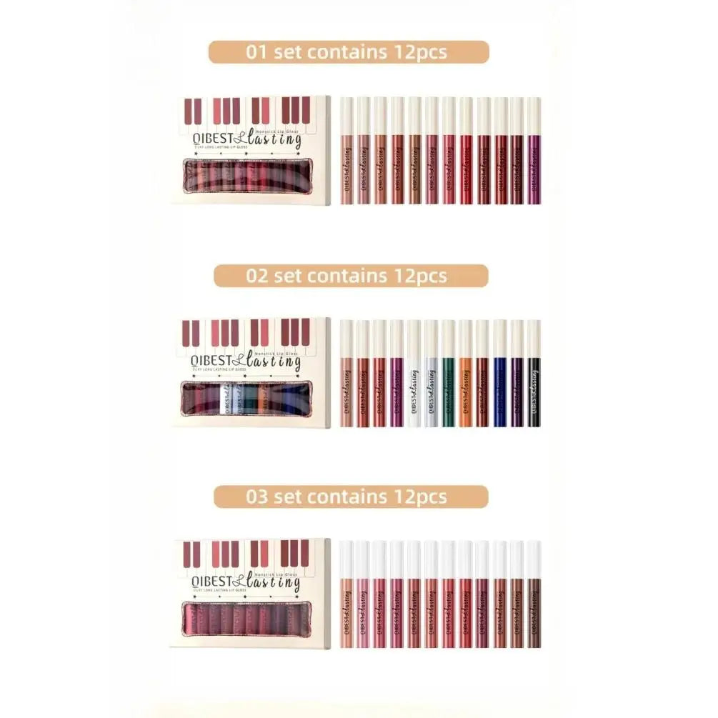 Luxury Matte Lip Gloss Set 12 Waterproof Shades Non Sticky Long Lasting Lipstick Kit For Daily Party Makeup Lootquake LLC