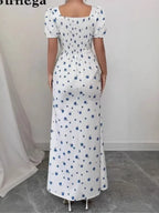 Elegant Short-sleeved Dress For Women Spring Summer Fashion Printing Waist-tightening Patchwork Loose Casual Dresses Female