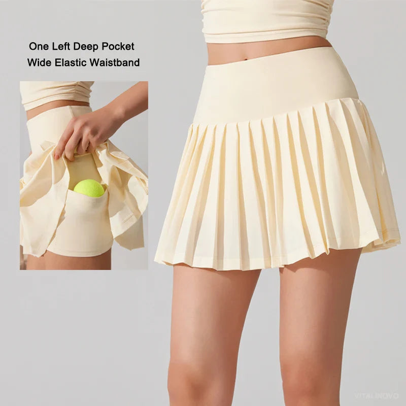 VITALINOVO Flowy Pleat Skort: High-Waist, Pocketed, Comfy THRIXINE