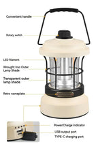 Retro Lamp Portable Camping Lantern USB Recharge Camping Tent Travel Light Vintage Outdoor Lighting Camping Equipment Flashlight
