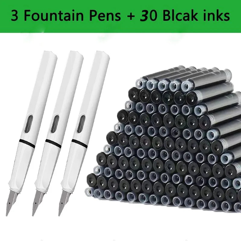 33 Pcs Kawaii Fountain Pen Replaceable Ink Set Black/Blue/Red ink EF 0.38mm School Pens Office Supplies Stationery for Writing Lootquake LLC