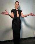 Black Color Women Sexy Sleeveless O-Neck Bodycon Long Dress Keyholes Celebrate Fashion Celebrity Evening Party Red Carpet Dress Lootquake LLC