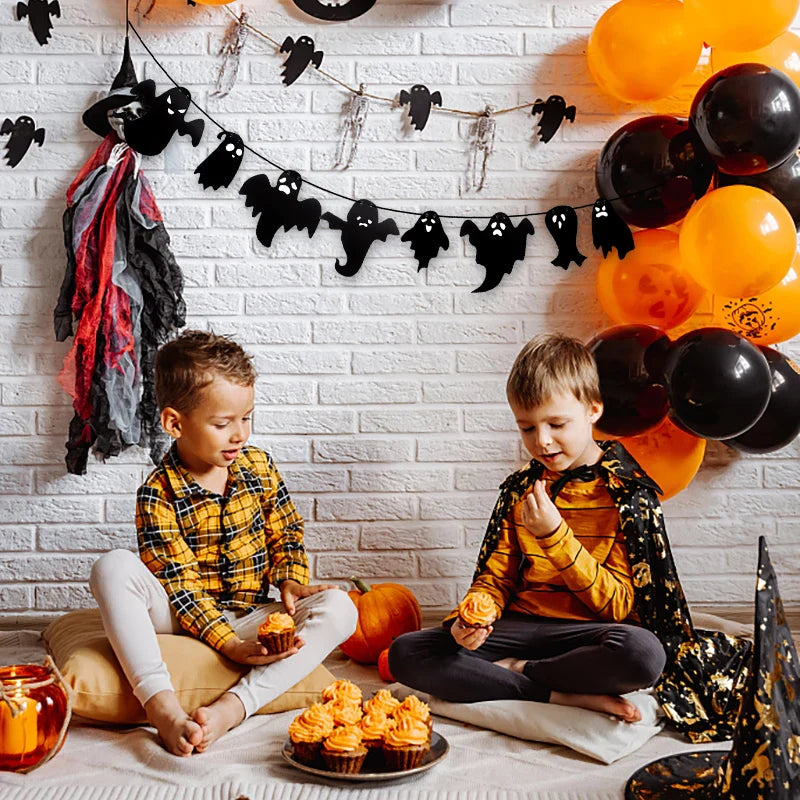 1set Halloween Decoration Banner Bunting Scary Spider Ghost Bat Hanging Garland Pull Flag Pendant For Halloween Party Home Decor Lootquake LLC