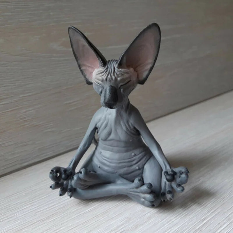 Meditation Yoga Happy Cat Whimsical Buddha Sphinx Cat Statue Art Deco Sculpture Outdoor Garden Statue Lootquake LLC
