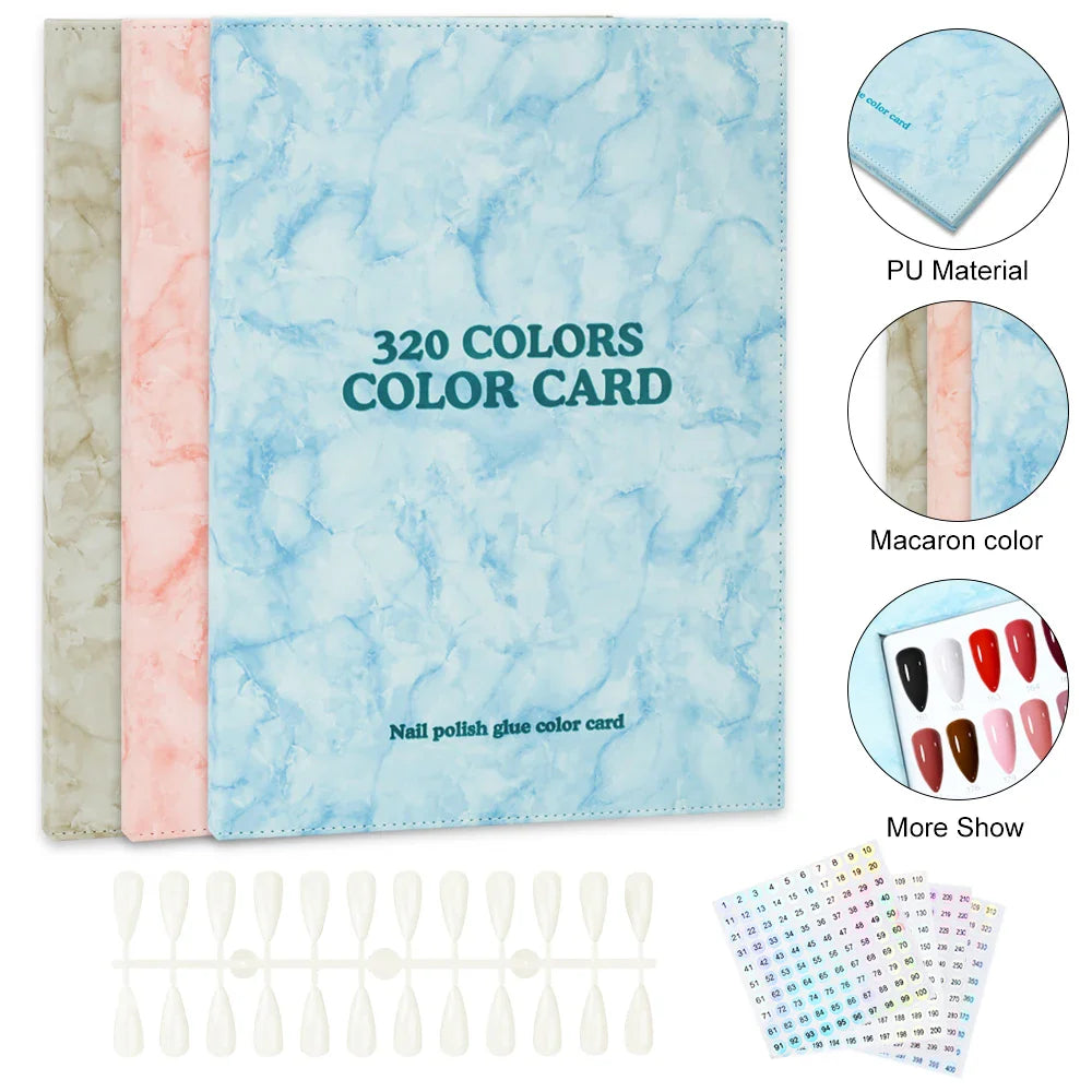 Luxury Leather Color Chart Book 320 Colors Salon Grade Swatch Display&Nail Art Templates, Manicure Design Catalog for Nail Salon